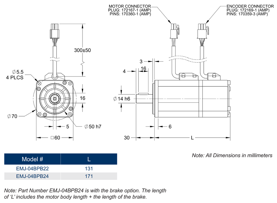 AC Servo Motors - EMJ Dimension